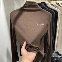 Áo mặc trong nhung Đức giữ ấm hai mặt sáp siêu mềm Jiashucheng áo mặc trong dài tay lông nhám cổ cao thêu dày mùa đông cho nữ