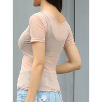 Áo mặc trong vải sợi lưới áo màu nude hot trên mạng mẫu mới mùa hè 2025 áo phông dài tay phối bên trong áo chống nắng cực hot