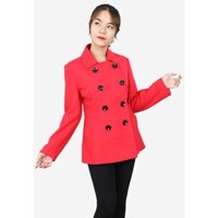 Áo măng tô dạ ép đỏ cổ nam không chân 2 hàng khuy túi chéo The One Fashion AKV05DO