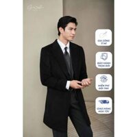 Áo Măng Tô Nam Genltehome màu đen, chất liệu dạ lông cừu cao cấp