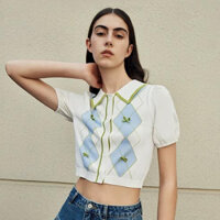 Áo montoghi đính nơ, cổ polo