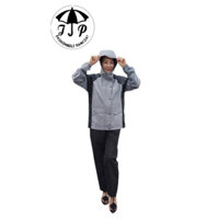 Áo mưa bộ 2 lớp size từ 40-89kg thời trang siêu nhẹ Tuấn Phúc màu đen phối ghi xám