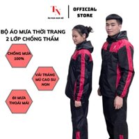 Áo mưa bộ người lớn thời trang, bộ quần áo đi mưa 2 lớp giữ nhiệt,siêu chống thấm cao cấp màu đỏ mẫu TN002