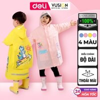Áo Mưa Cho Bé Cao Cấp DELI Áo Mưa Trẻ Em Cute Có Phản Quang An Toàn, Có Ngăn Đeo Ba Lô Nhiều Màu Sắc