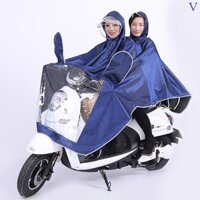 Áo Mưa Đôi 2 Đầu Chống Rách Cao Cấp Aset dáng trùm rộng có tai bằng túi bóng kính che gương và đèn xe
