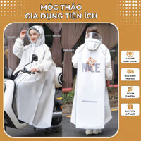 Áo Mưa Măng Tô Dáng Dài Có Kính Che Mắt Phong Cách Thời Trang, In Hình Gấu Nice, Chất Vải Chống Thấm Nước