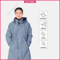 Áo mưa Măng Tô nữ cao cấp chống thấm nước tuyệt đối – Màu xanh ghi DENIM cá tính