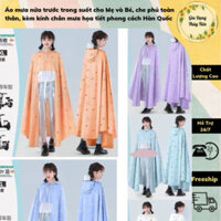Áo mưa nửa trước trong suốt cho Mẹ và Bé, che phủ toàn thân, kèm kính chắn mưa họa tiết phong cách Hàn Quốc áo mưa cute