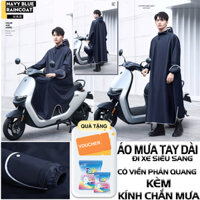 Áo mưa tay dài LD đi xe máy siêu sang, có viền phản quang kèm kính chắn mưa siêu bền