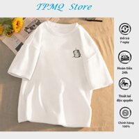Áo nam, nữ oversize chất liệu cotton thoáng mát, in hình logo nhỏ màu TRẮNG đáng yêu, áo đôi hot