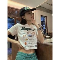 Áo Ngắn Mùa Hè Cạp Cao Hở Rốn, Áo Croptop in hình tay ngắn chất liệu mát QIIN Boutique A135