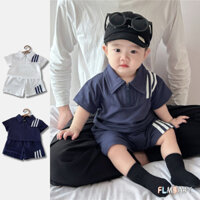 Áo ngắn tay Cotton cổ áo Polo cho bé trai bé gái có quần Short hai mảnh