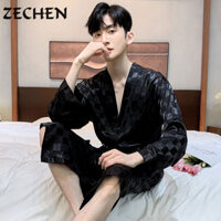 Áo ngủ nam dài tay áo choàng tắm lụa mỏng mặc nhà rộng mới kích thước lớn
