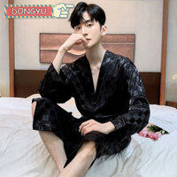 Áo ngủ nam dài tay áo choàng tắm lụa mỏng mặc nhà rộng mới kích thước lớn