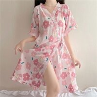 Áo ngủ ngắn tay Kimono Nhật Bản Váy ngủ mỏng dáng rộng thoải mái Homewear