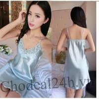 Áo Ngủ Phi Bóng Ren Ngực - Xanh biển nhạt CDANP02