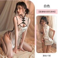 Áo ngủ sexy xẻ cao Cheongsam, đầm ngủ dây đeo, bộ đồng phục phong cách mùa hè cho phụ nữ