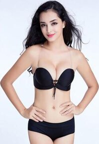 Áo ngực dây rút đúc su nâng ngực mặc với đầm trễ vai hở lưng - Màu Đen - 36