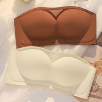 Áo ngực không dây chống tụt quây ngang nâng ngực, Áo lót không gọng nâng ngực cup ngang tạo khe chất su đúc hàng Cao Cấp - Trắng kem - 3475