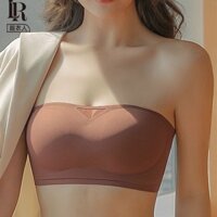 Áo ngực không dây chống tụt quây ngang nâng ngực, Áo lót không gọng nâng ngực cup ngang tạo khe chất su đúc hàng Cao Cấp - Nâu - 3885