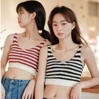 Áo Ngực Nhỏ Kẻ Sọc Màu Sắc Tương Phản Giữ Nhiệt Mùa Thu Đông Với Đệm Ngực Thoải Mái Cho Nữ