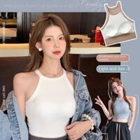 Áo ngực nữ s-XL Áo Crop Top màu trắng / đen, Áo ba lỗ ngắn cổ tròn có miếng đệm ngực