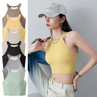 Áo ngực nữ s-XL Áo Crop Top màu trắng / đen, Áo ba lỗ ngắn cổ tròn có miếng đệm ngực