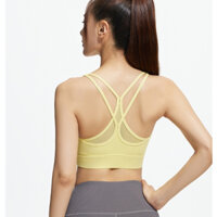 Áo ngực thể thao chéo lưng mới màu trơn hở lưng chống sốc tập thể dục quần lót yoga