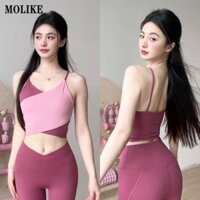 Áo ngực thể thao khối màu trắng và cam sành điệu MOLIKE dành cho Yoga và Gym