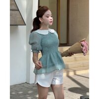áo nhún thun phối ren Lion top