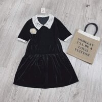 Áo nhung cổ ren hoa ngực