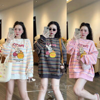 Áo nỉ 2 da phom thụng dấu quần kẻ in hình xinh xỉu