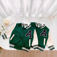 Áo nỉ bomber xanh phối tay be chữ A cho bé trai