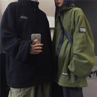 Áo nỉ cao cổ thêu chữ, form to cho cả nam và nữ, chỉ còn màu đen