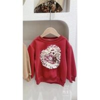 Áo Nỉ Cho Bé Gái Da Cá Lót Lông Họa Tiết Ren Hoa Siêu Xinh Màu Đỏ - Hogi Kids