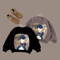 Áo Nỉ Cổ Cao Lót Nhung Dày Dặn In Họa Tiết Hoạt Hình Phong Cách Hàn Quốc Thời Trang Thu Đông Cho Bé Trai