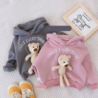 Áo nỉ có mũ HOODIE cho bé 2 tuổi - 10 tuổi kèm gấu từ 9kg đến 37kg mặc thu đông
