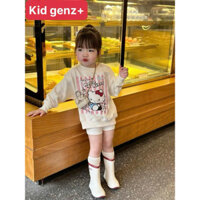 Áo nỉ cổ tròn hello kitty cho bé gái , áo sweater form xuông trẻ em thu đông , kid genz