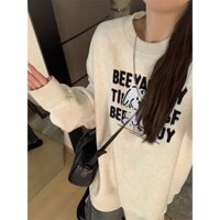 Áo Nỉ Cổ Tròn Lót Nhung Dày Dặn Màu Bạc Thời Trang Thu Đông Hàn Quốc