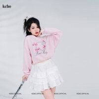 Áo nỉ croptop dài tay Kebo họa tiết nơ trẻ trung phong cách Teen