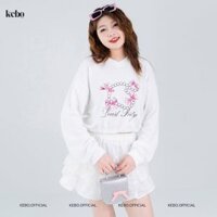 Áo nỉ croptop dài tay Kebo họa tiết nơ trẻ trung phong cách Teen