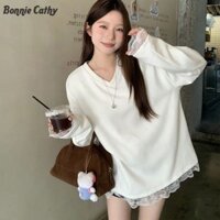 Áo nỉ dài tay lệch vai dành cho nữ đầu thu dáng rộng dáng ôm vừa vặn