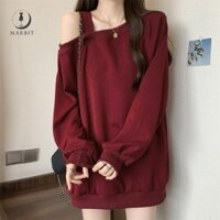 Áo nỉ dài tay lệch vai màu đỏ thời trang dành cho nữ Marbit FHS