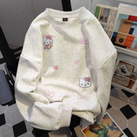 Áo nỉ dài tay nữ xám tiêu hàn quốc hello kitty xinh áo sweater essentials mùa thu đông form rộng TRS