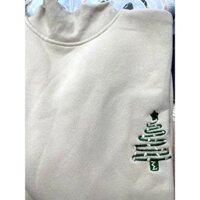 Áo nỉ dày cổ lọ thêu cây thông noel unisex - Sweater ấm kiểu dáng oversize form rộng tay bồng phong cách hàn quốc đẹp