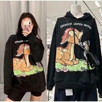 ÁO NỈ HOODIE ĐEN HÌNH THỎ VÀ HƯƠU SIZE SML