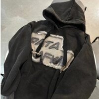 Áo nỉ hoodie nam nữ đính vải bò rách tua chữ DATA thỏ 3D thời trang hàn quốc