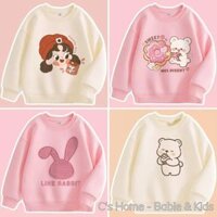 Áo nỉ lót lông bé gái, áo sweater nỉ da cá cho bé in hình ngộ nghĩnh đáng yêu, size từ 3 đến 8 tuổi