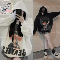 Áo nỉ mũ Hoodie In hình cô gái tóc xù dáng rộng 2 màu (kèm ảnh thật) HÀNG QUẢNG CHÂU LOẠI 1