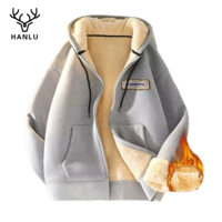 Áo nỉ nam có mũ trùm đầu HANLU vải da cừu đơn giản màu sắc đa năng giản dị ấm áp dáng rộng
